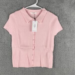 Stradivarius Girls' X-Large Pink Knit Short Sleeve Button Up Cardigan Top